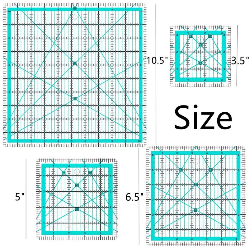 ZICALSO Quilting Rulers,Quilting Templates Square Ruler (3.5"X3.5", 5"X5", 6.5"X6.5", 10.5"X10.5"),Quilting Rulers Acrylic Rulers Fabric Cutting Ruler with Non-Slip Rings for Quilting and Sewing - Image 5